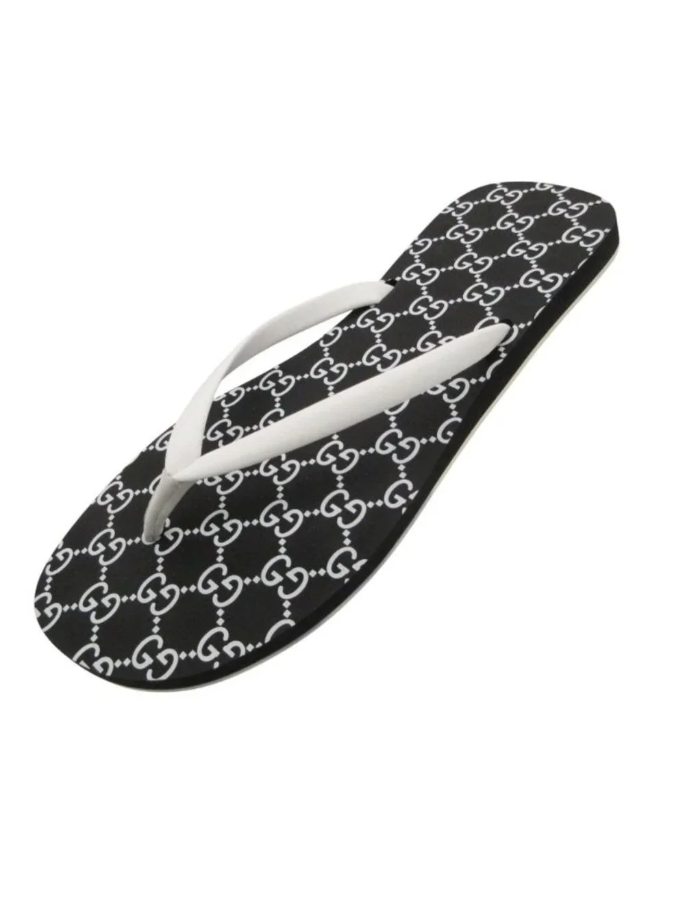 Gucci Beach Sandals Thong Flat Slide GG Pattern Shoes Black